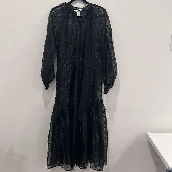 H&M HM Conscious Organza Kaftan DRESS Black BLOGGERS SOLD OUT STYLE Medium - Picture 4 of 11